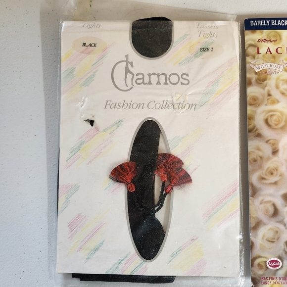 Vintage Pantyhose Lot New Deadstock NWT Black Tassels Charnos 1990s Stockings - Picture 3 of 8